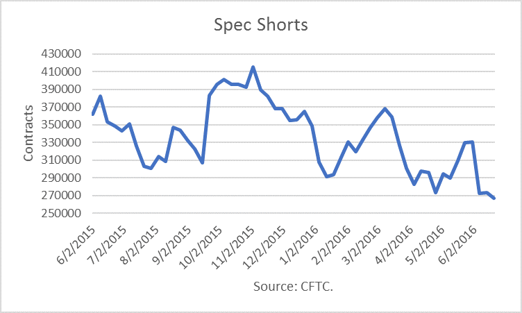 Chart of Natural Gas Spec Shorts