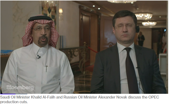 Saudi energy minister Khalid al-Falih and Russian oil minister Alexander Novak Discuss global oil inventory 2018